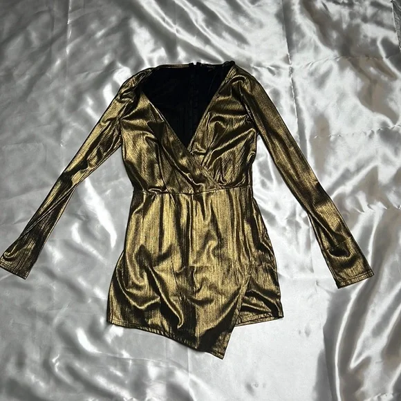 Dresses | Forever 21 Black And Gold Romper Small | Poshmark